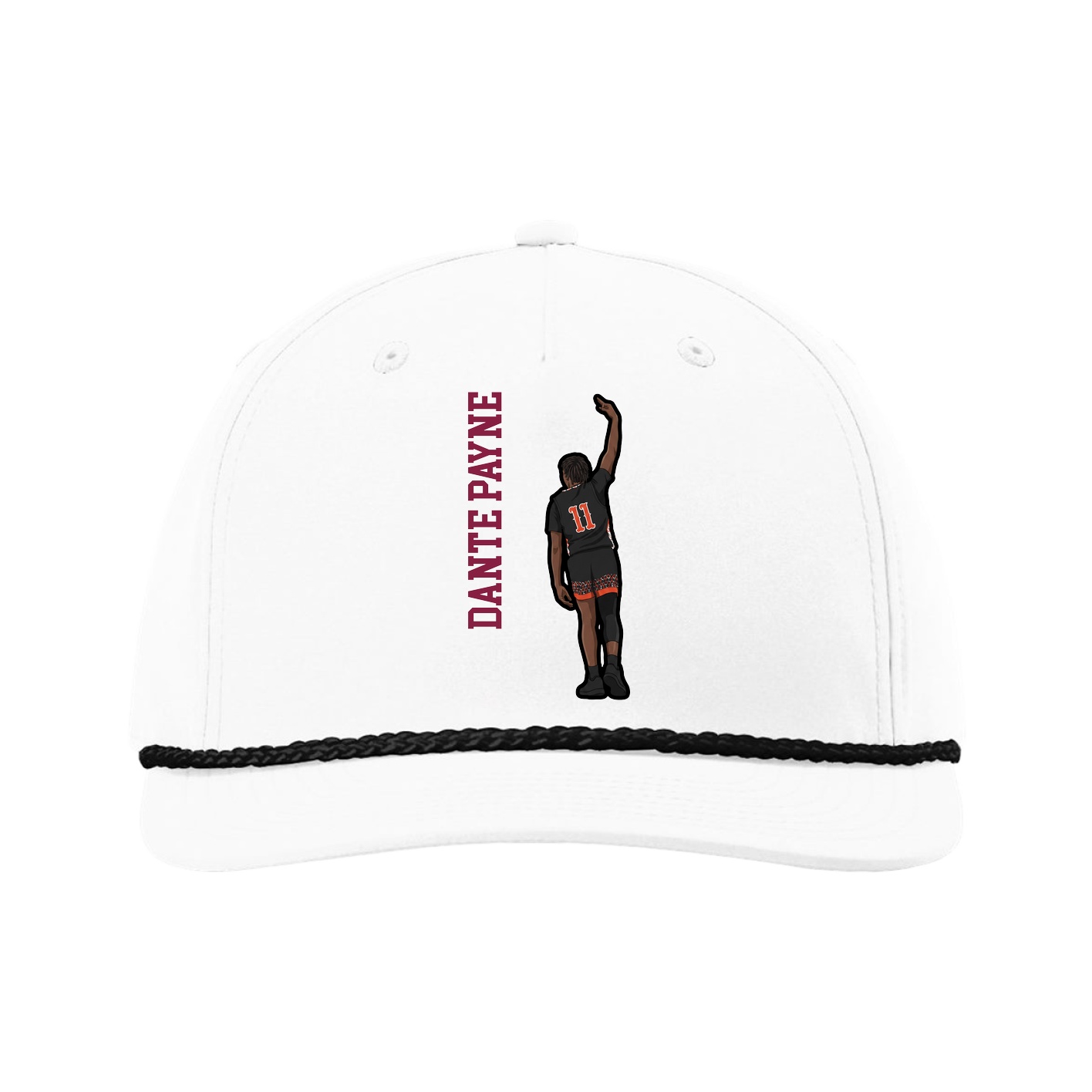 Five-Panel Classic Rope Cap — Name Vertical in White