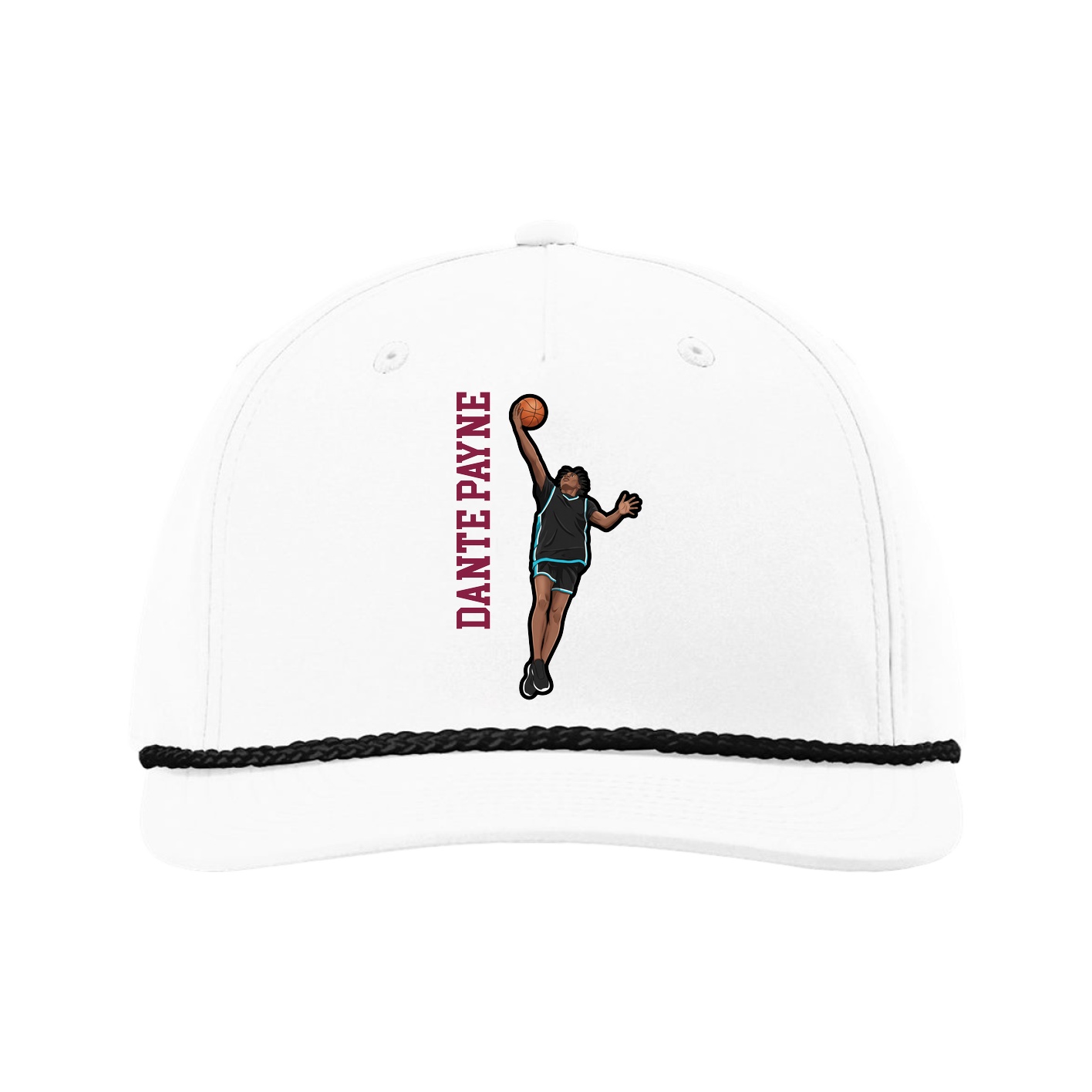 Five-Panel Classic Rope Cap — Name Vertical in White