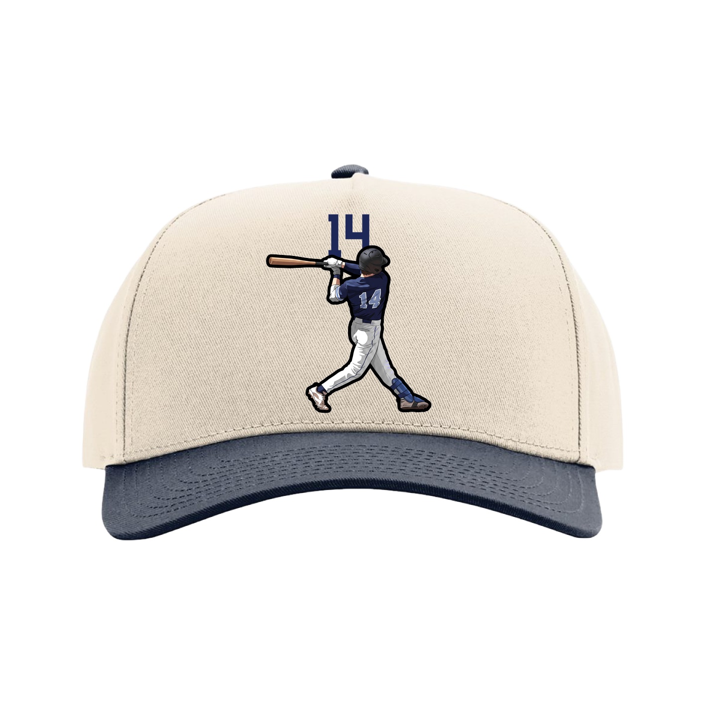 Full Fabric Five-Panel Champ Cap — Number Top in Cream/Navy