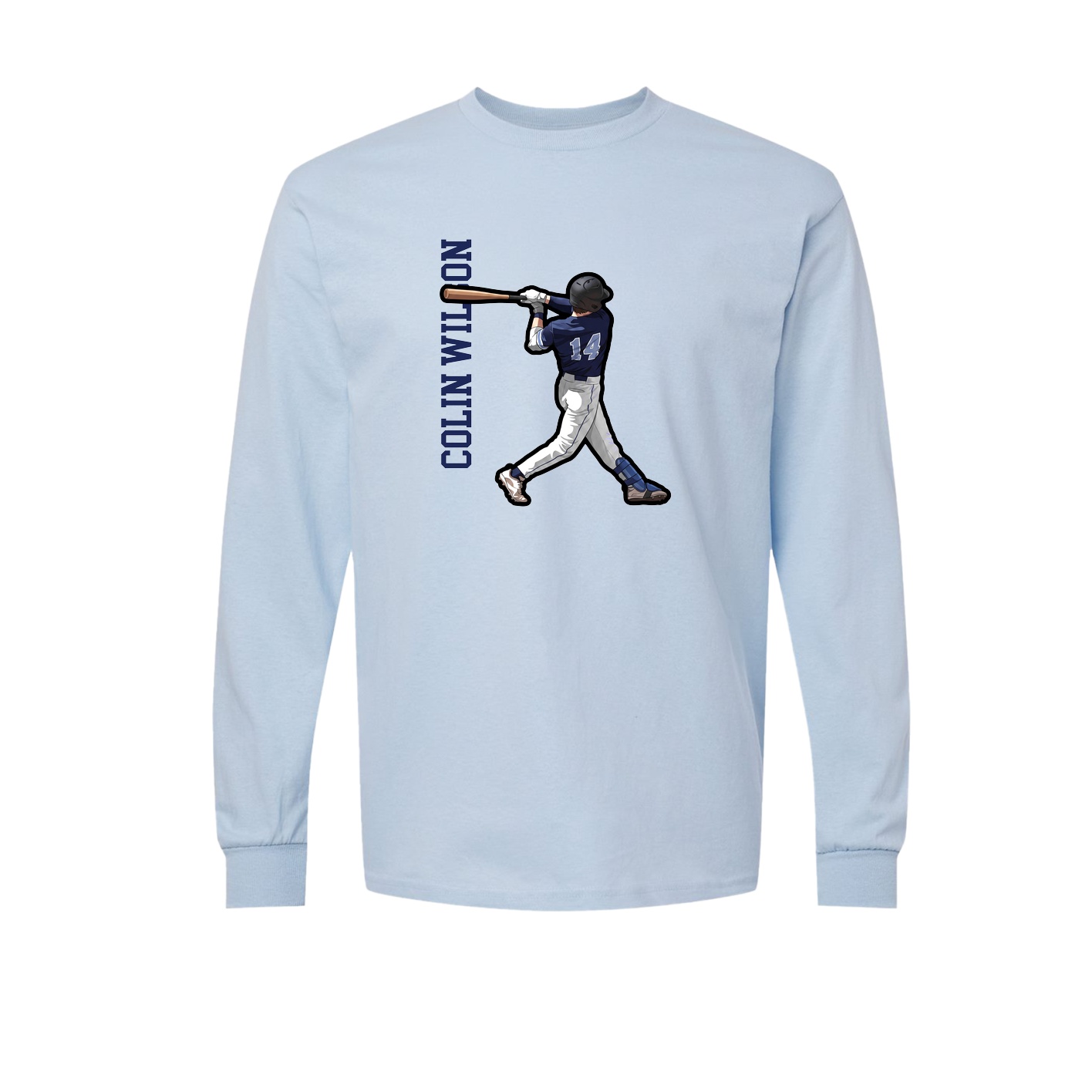 Long Sleeve Tee — Name Vertical in Light Blue