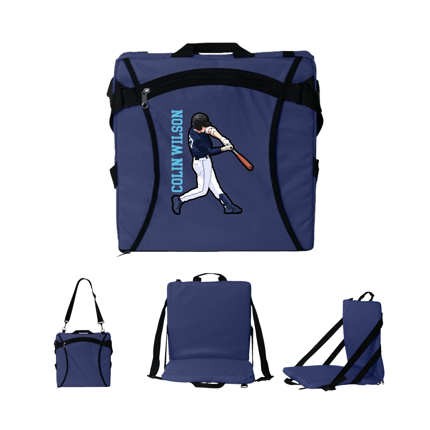 Folding Stadium Seat — Name Vertical in Navy