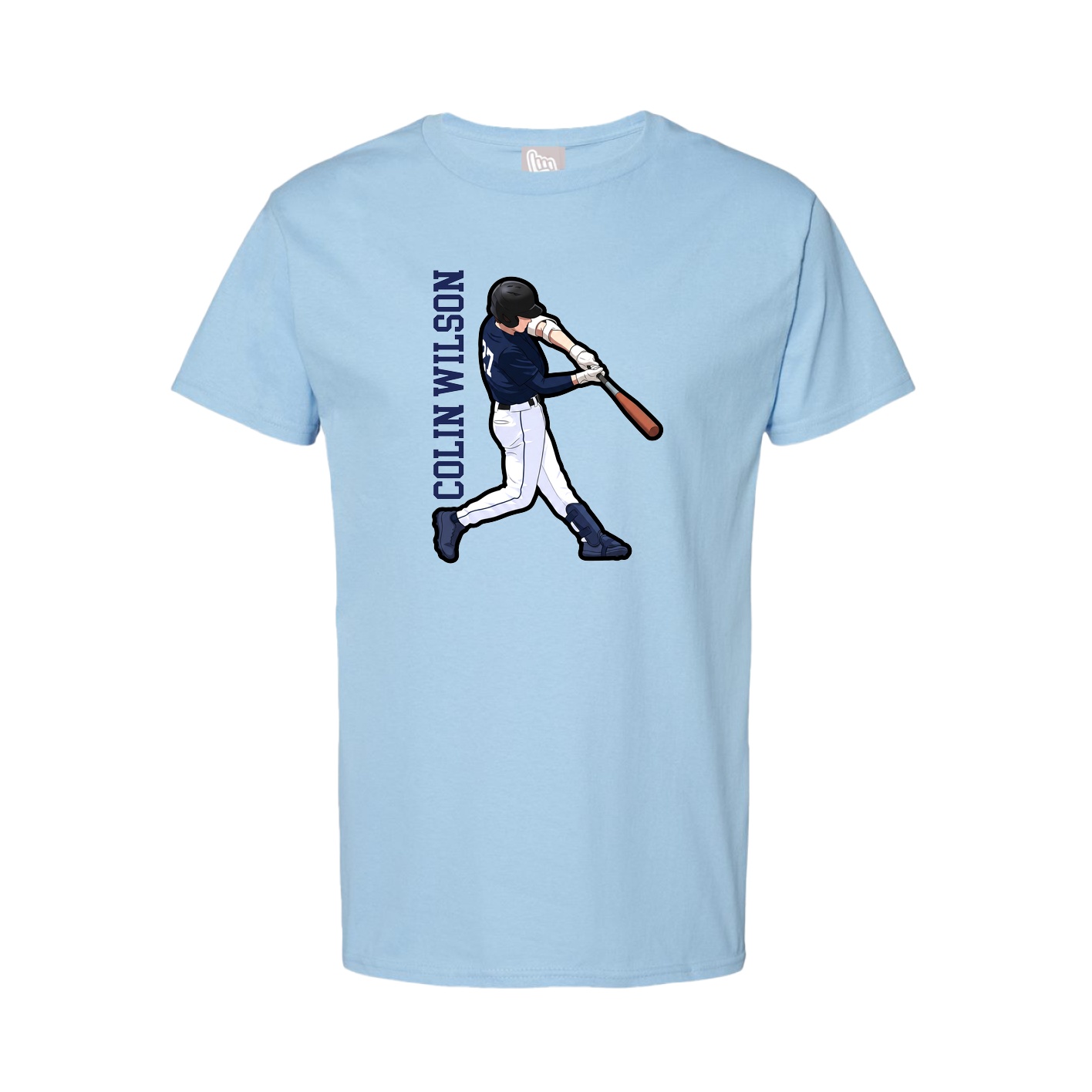 Youth Tee — Name Vertical in Light Blue