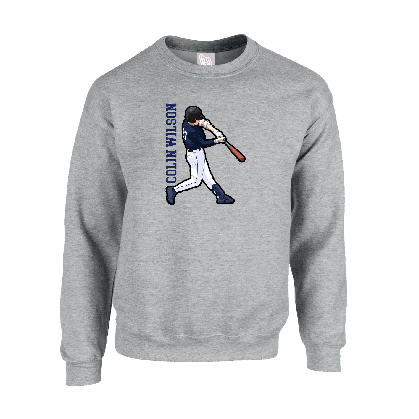 Fleece Crew — Name Vertical in Grey