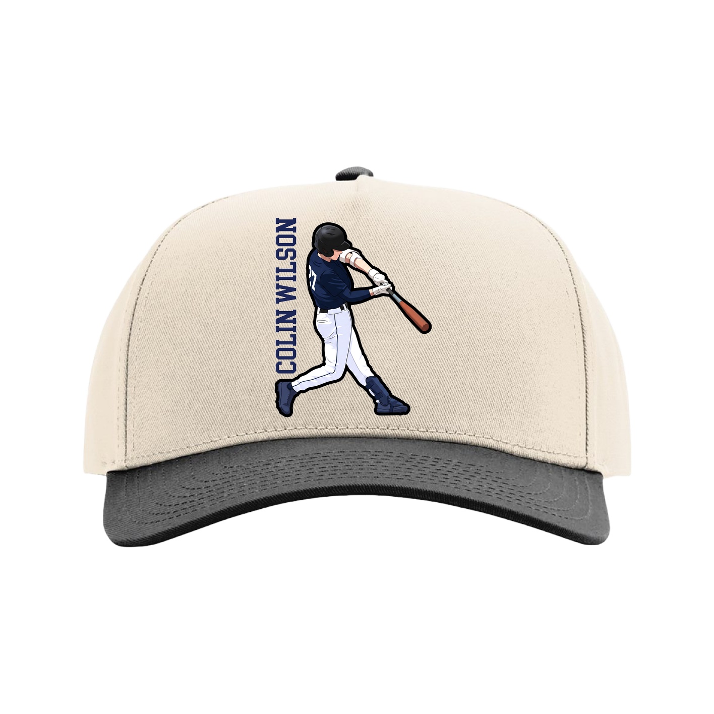 Full Fabric Five-Panel Champ Cap — Name Vertical in Cream/Black