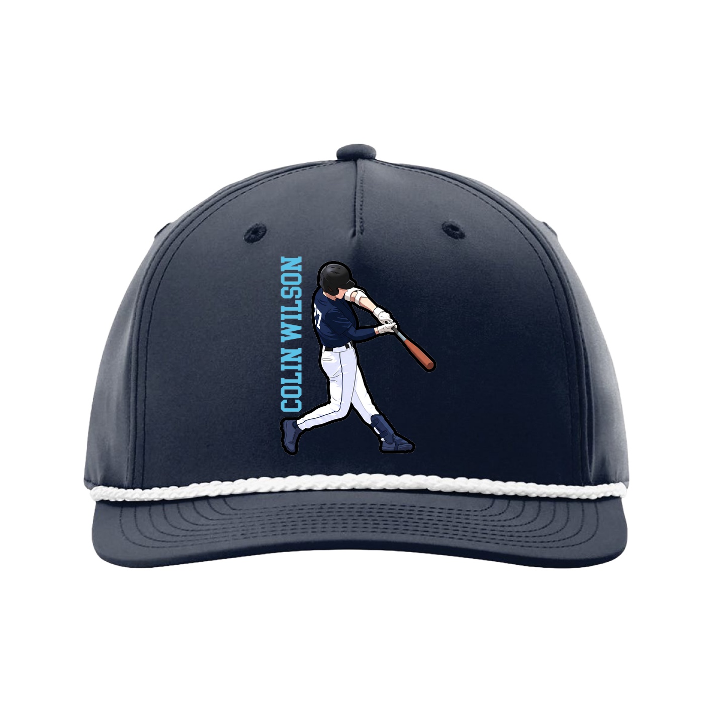 Five-Panel Classic Rope Cap — Name Vertical in Navy