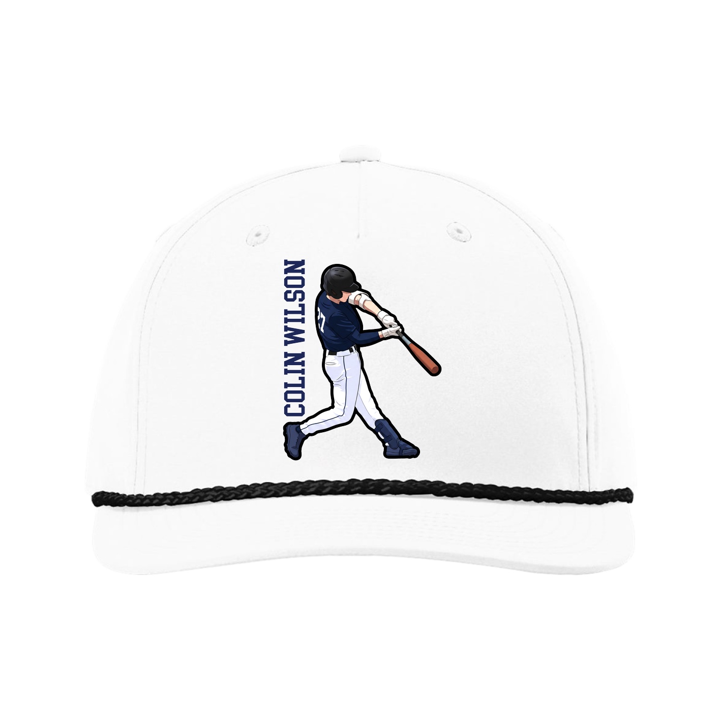 Five-Panel Classic Rope Cap — Name Vertical in White