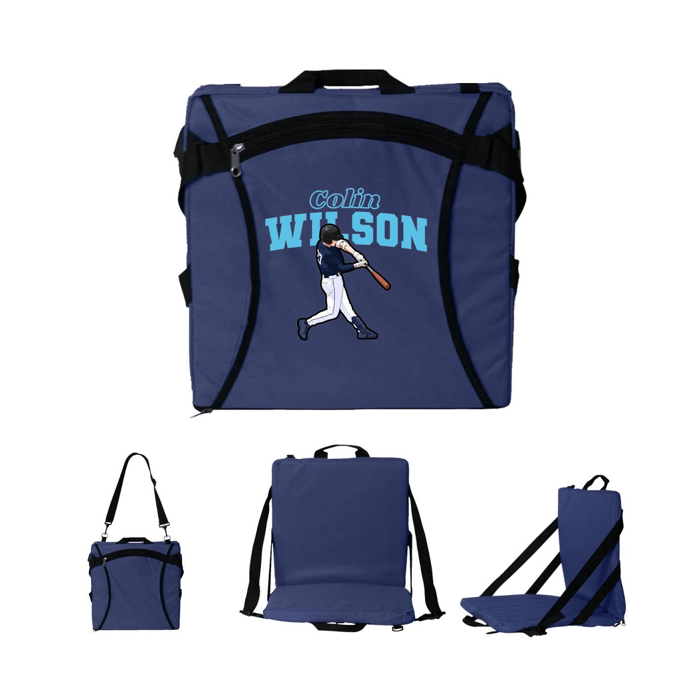 Folding Stadium Seat — Name Arch in Navy
