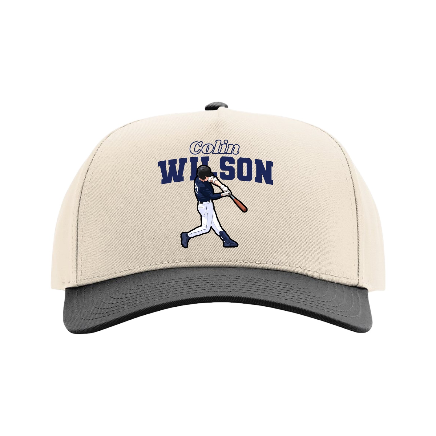 Full Fabric Five-Panel Champ Cap — Name Arch in Cream/Black