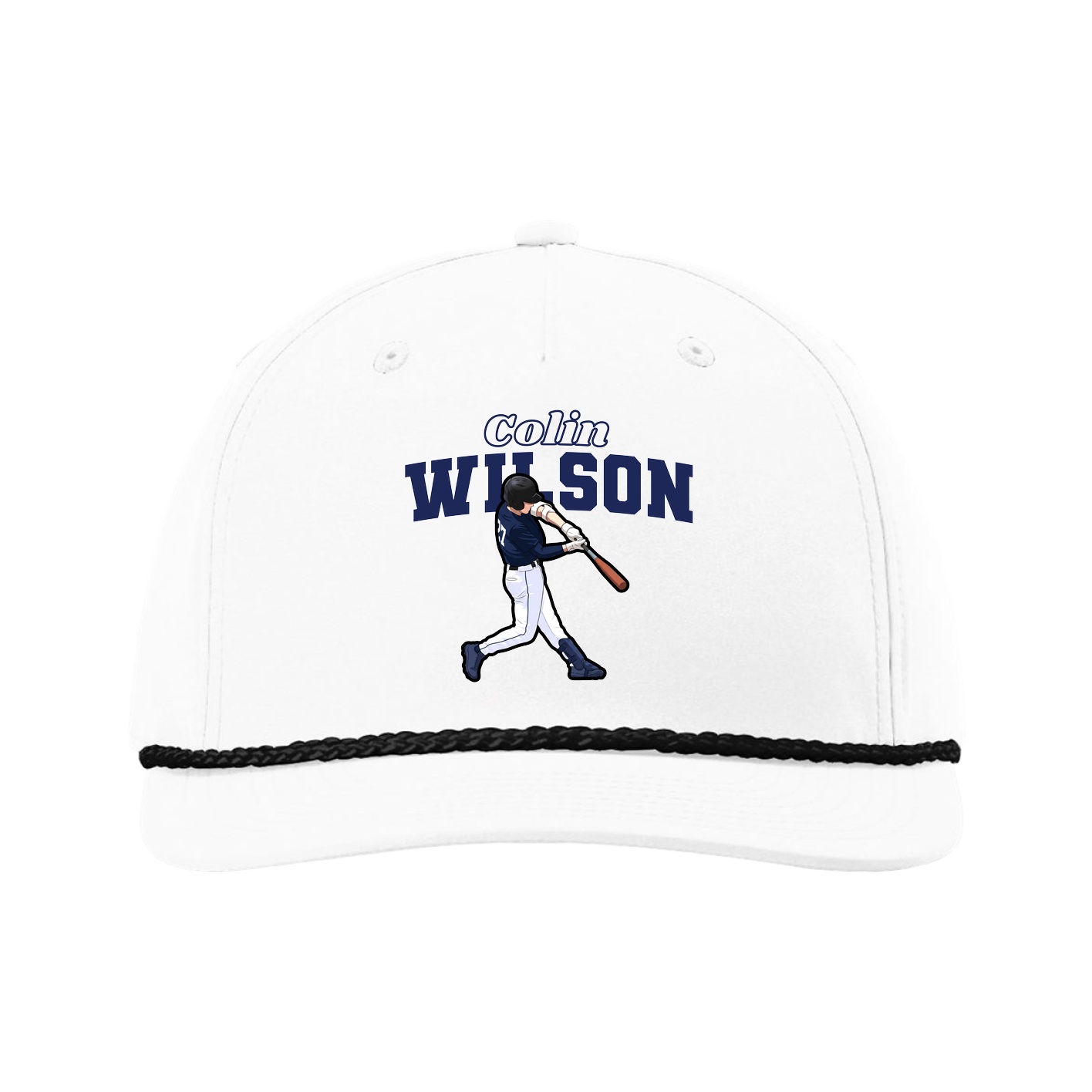 Five-Panel Classic Rope Cap — Name Arch in White