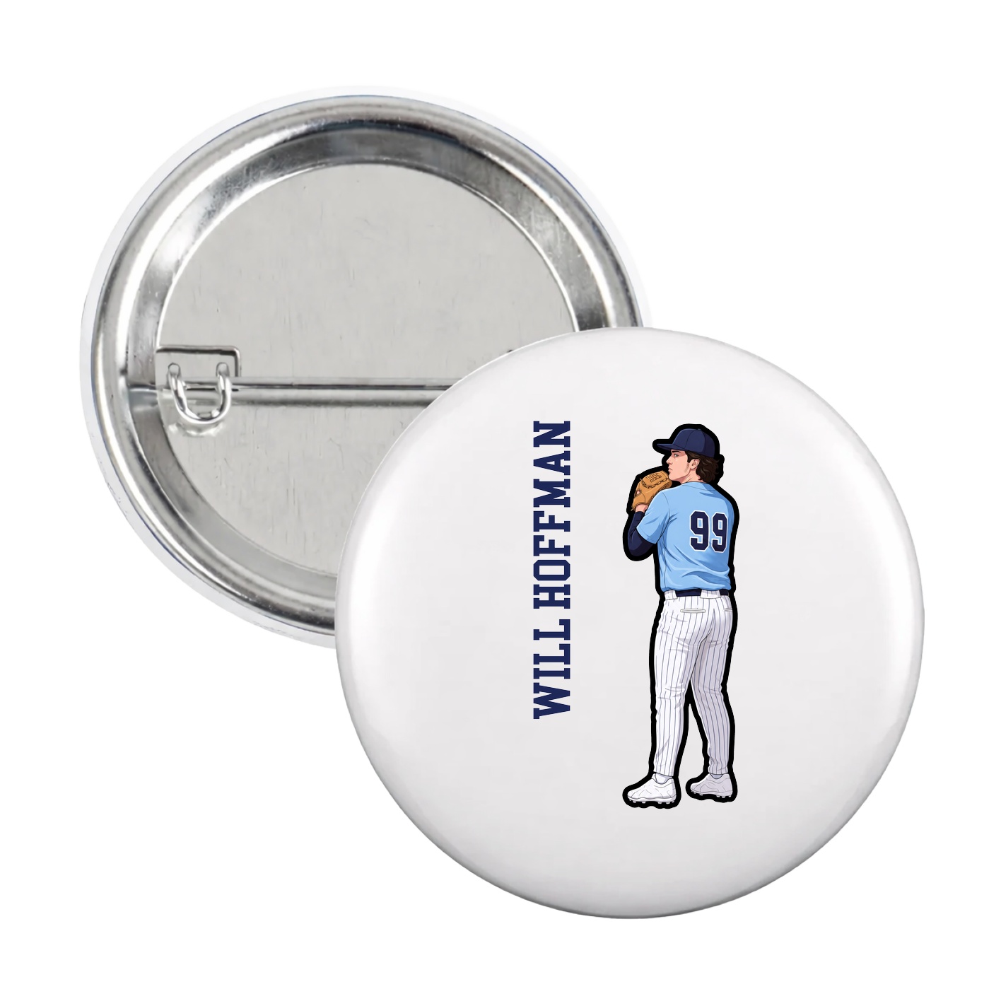 Game Day Button — Name Vertical in White
