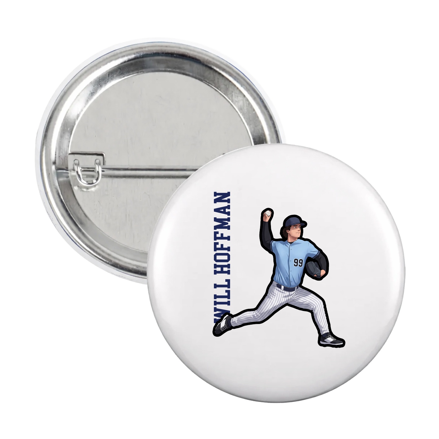 Game Day Button — Name Vertical in White