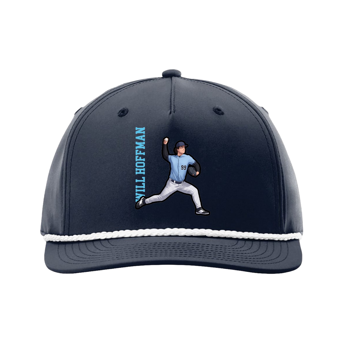 Five-Panel Classic Rope Cap — Name Vertical in Navy
