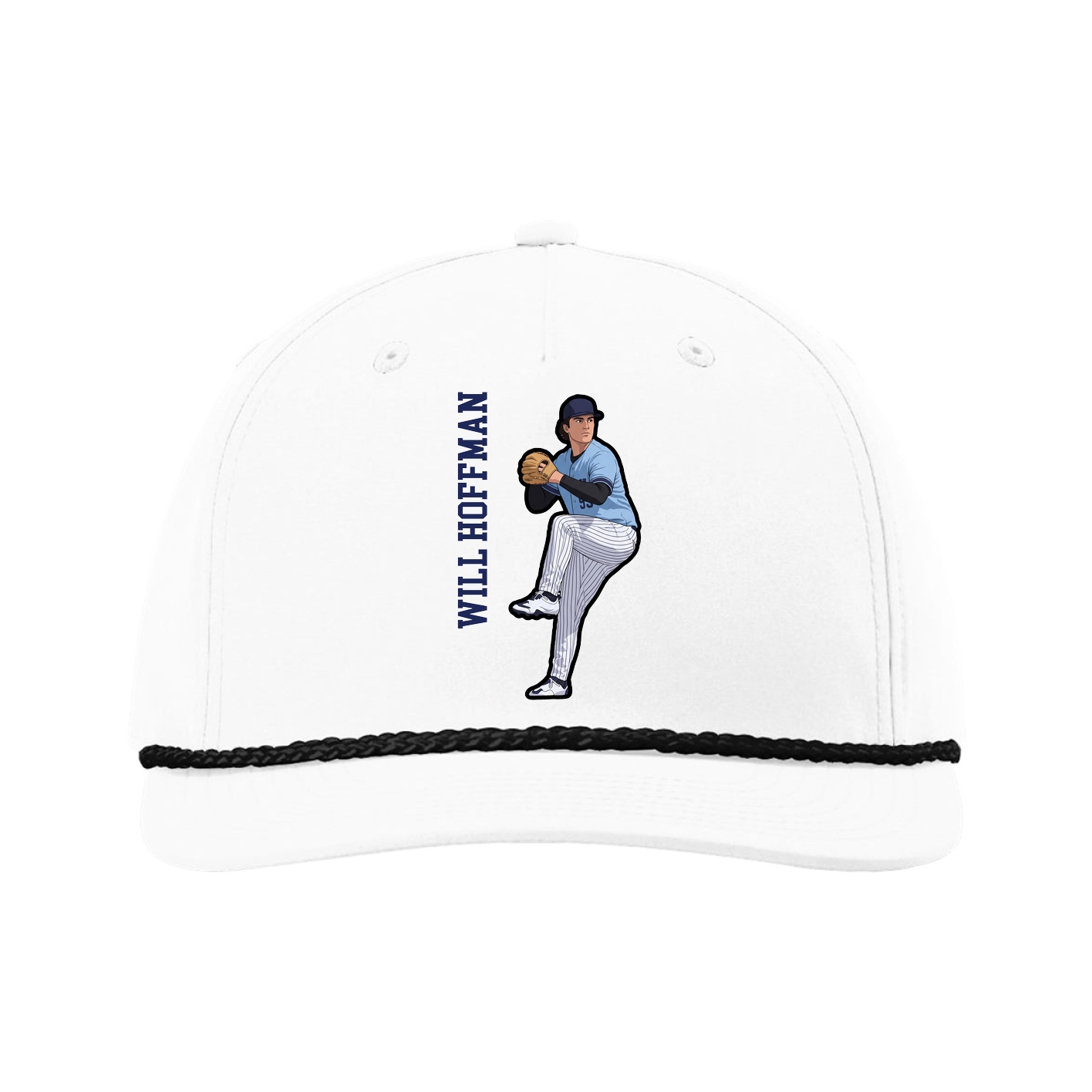 Five-Panel Classic Rope Cap — Name Vertical in White