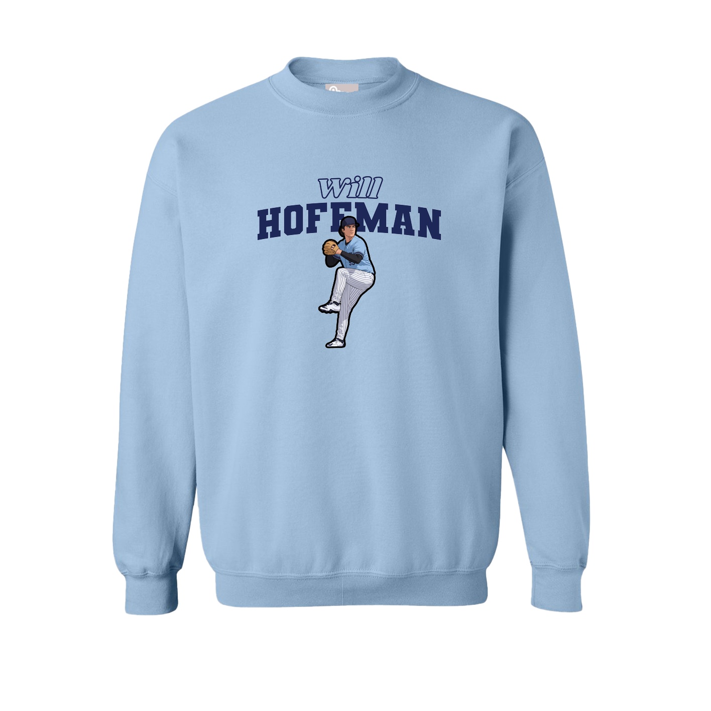Fleece Crew — Name Arch in Light Blue
