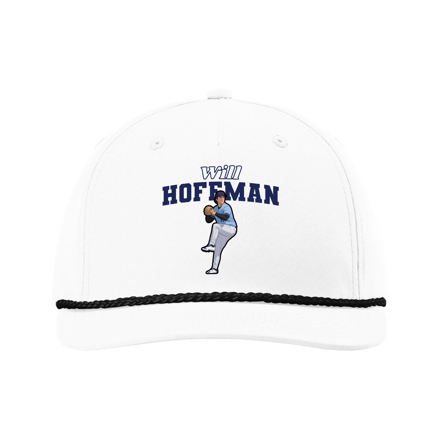Five-Panel Classic Rope Cap — Name Arch in White