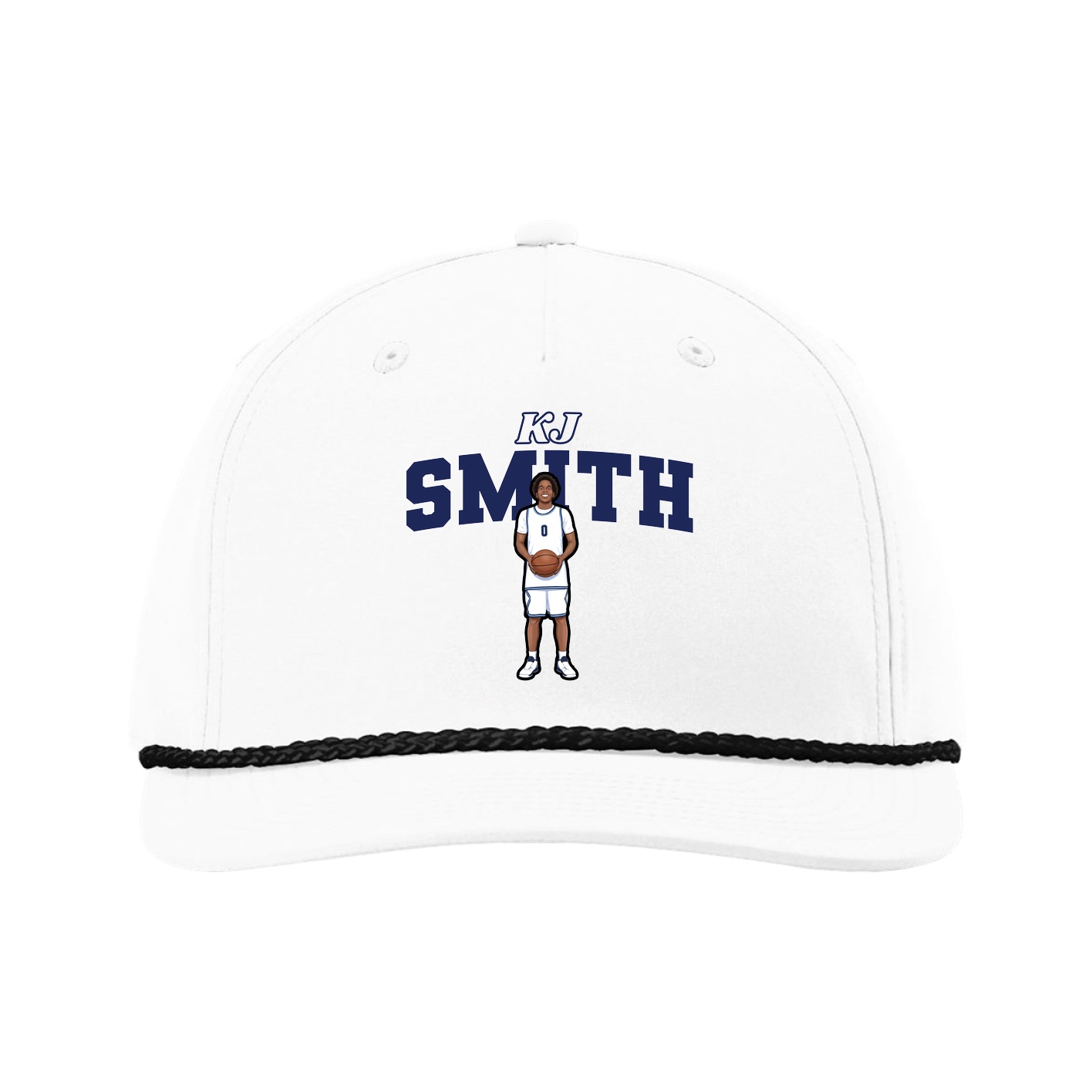 Five-Panel Classic Rope Cap — Name Arch in White