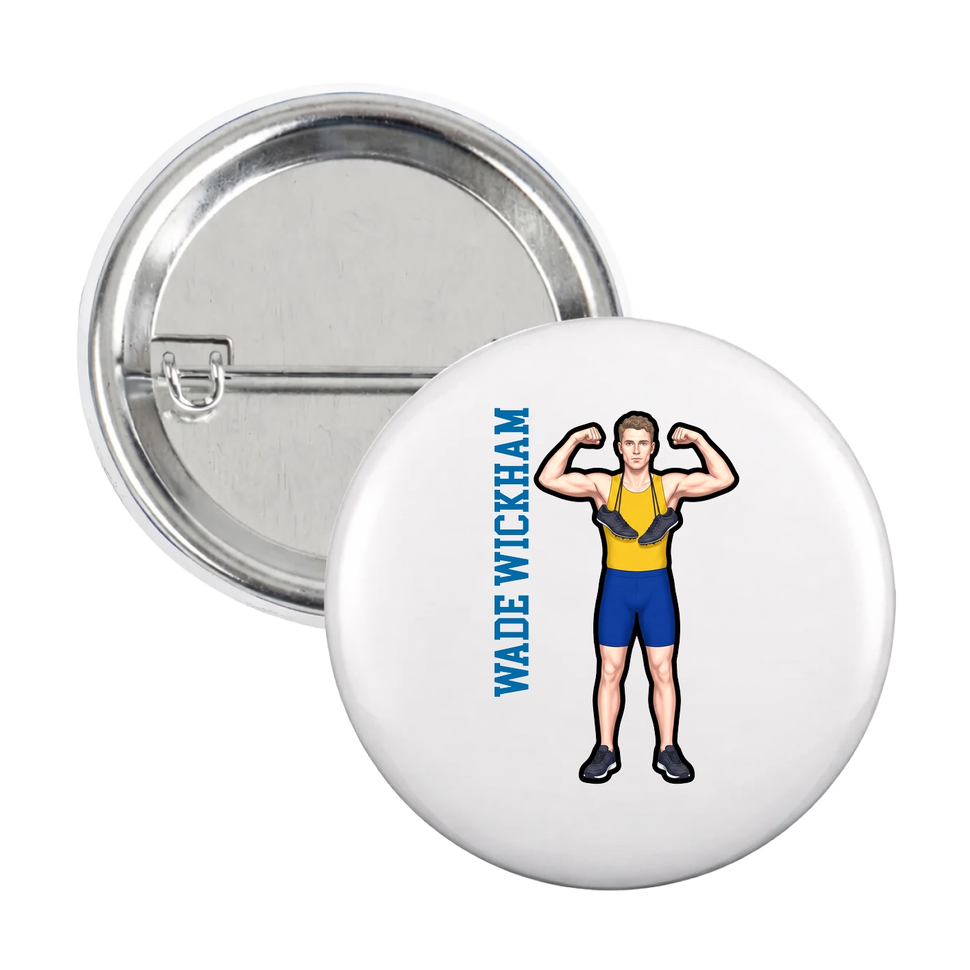 Game Day Button — Name Vertical in White
