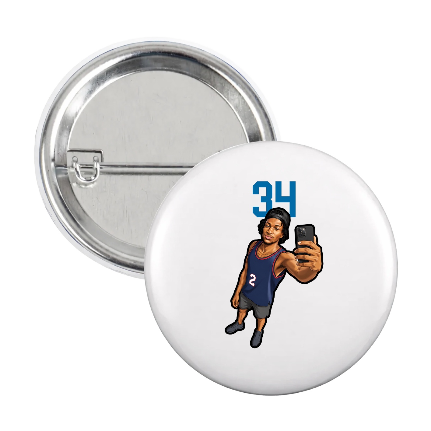 Game Day Button — Number Top in White
