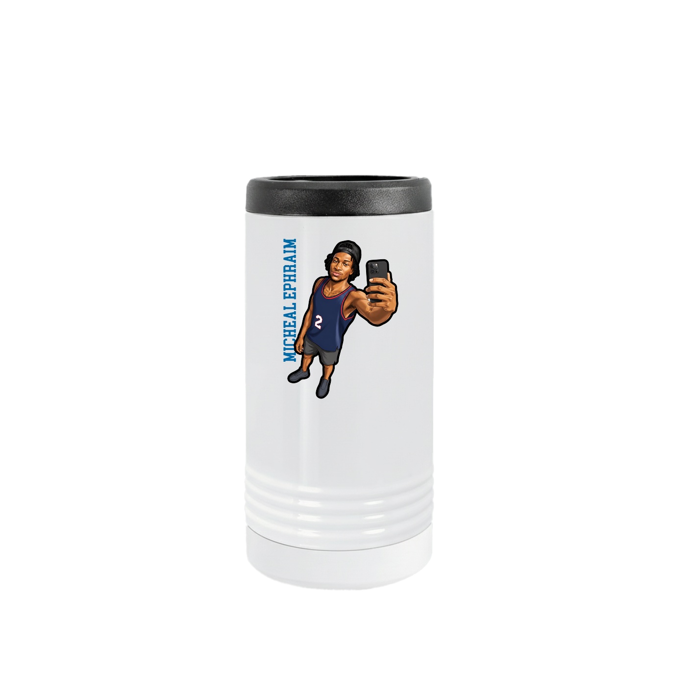 Slim Beverage Holder — Name Vertical in White