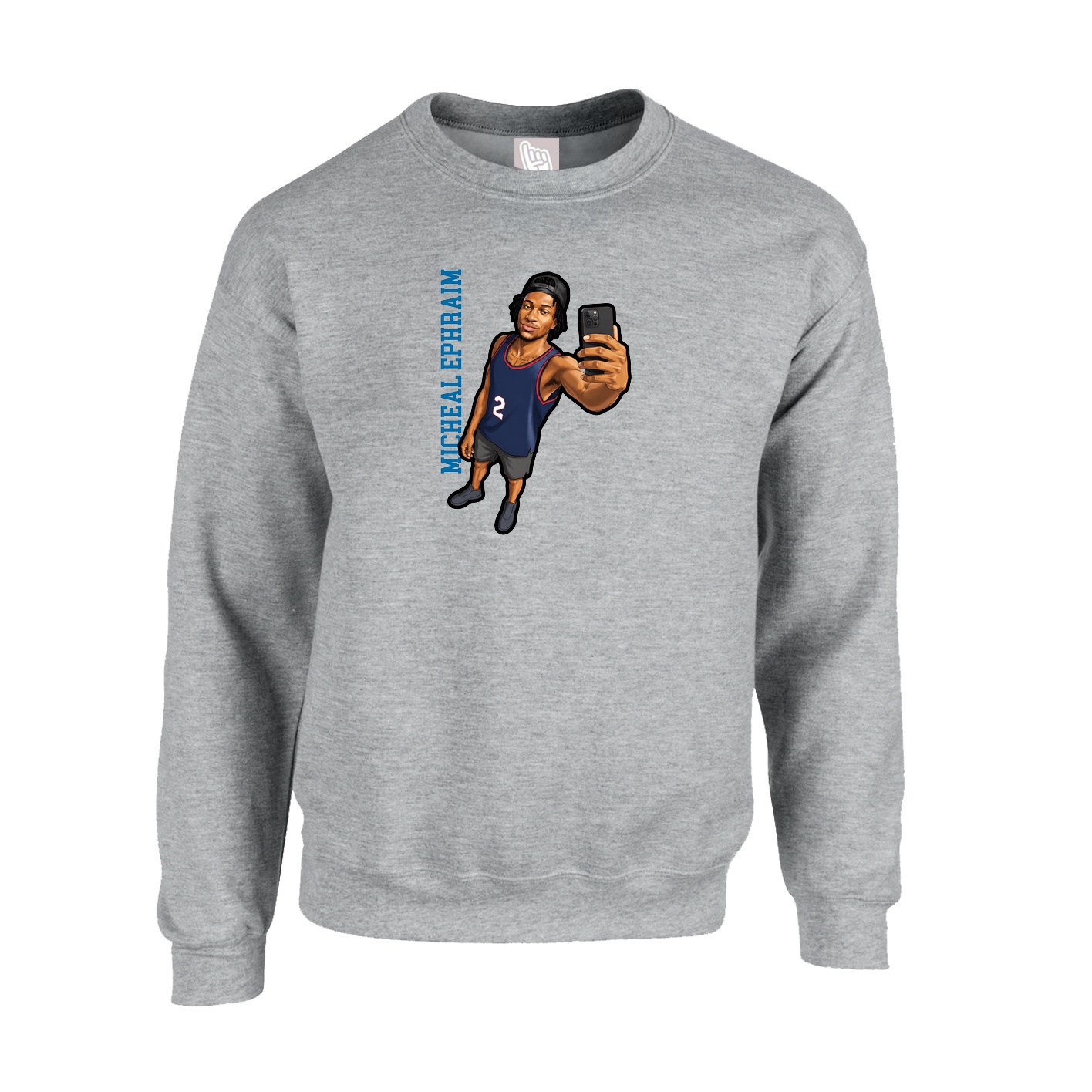 Fleece Crew — Name Vertical in Grey