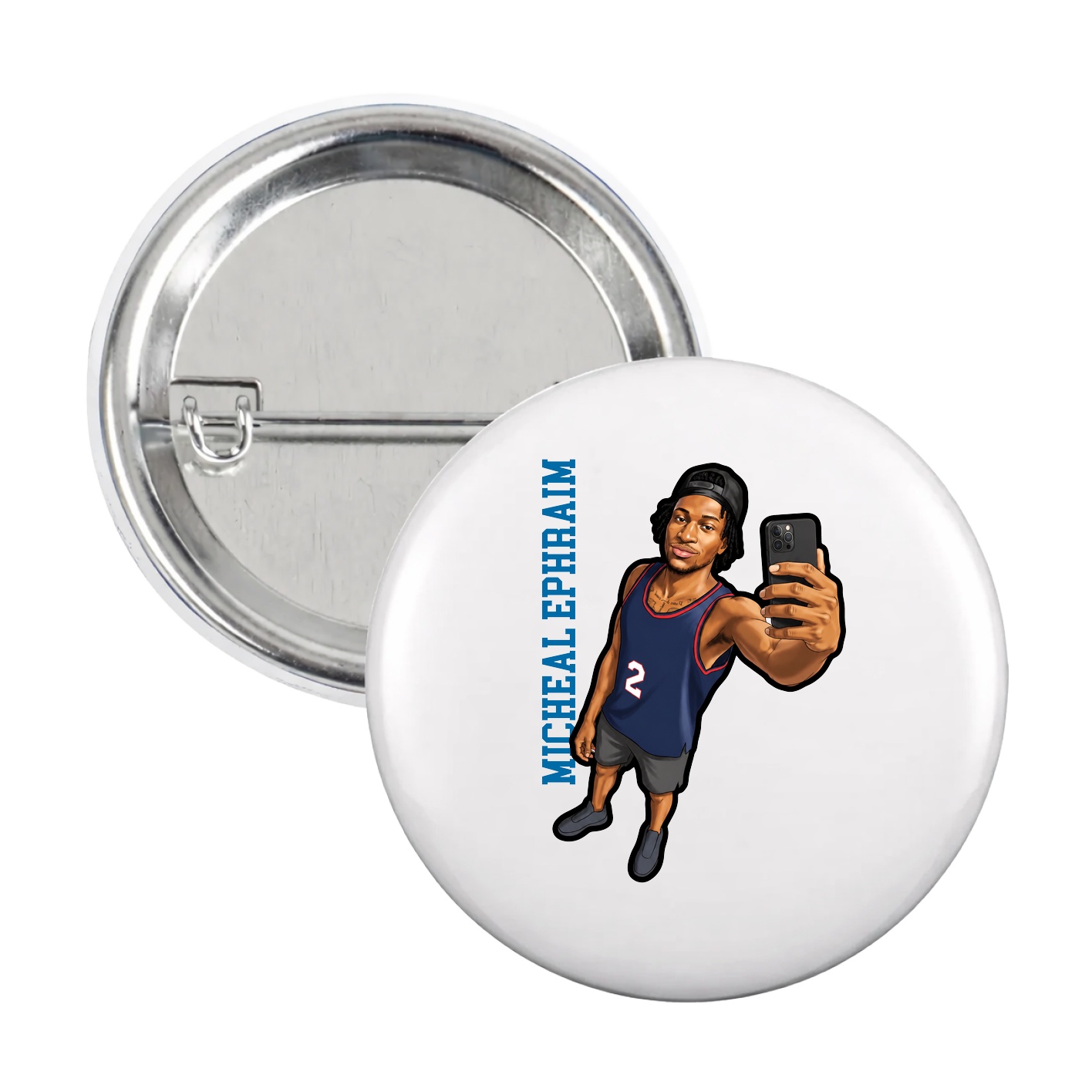 Game Day Button — Name Vertical in White