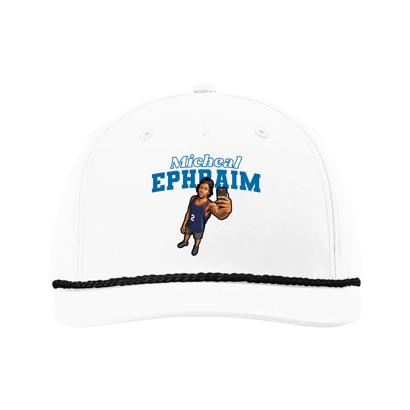 Five-Panel Classic Rope Cap — Name Arch in White