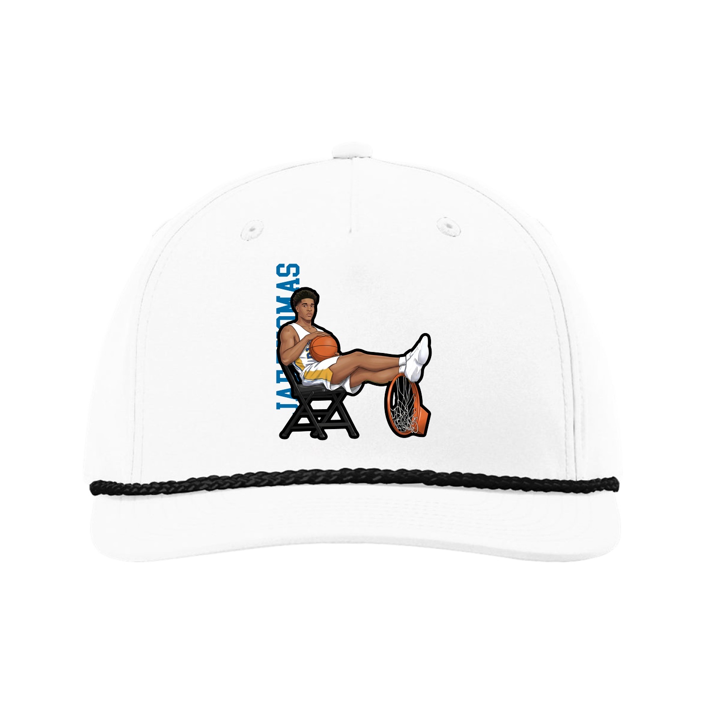 Five-Panel Classic Rope Cap — Name Vertical in White