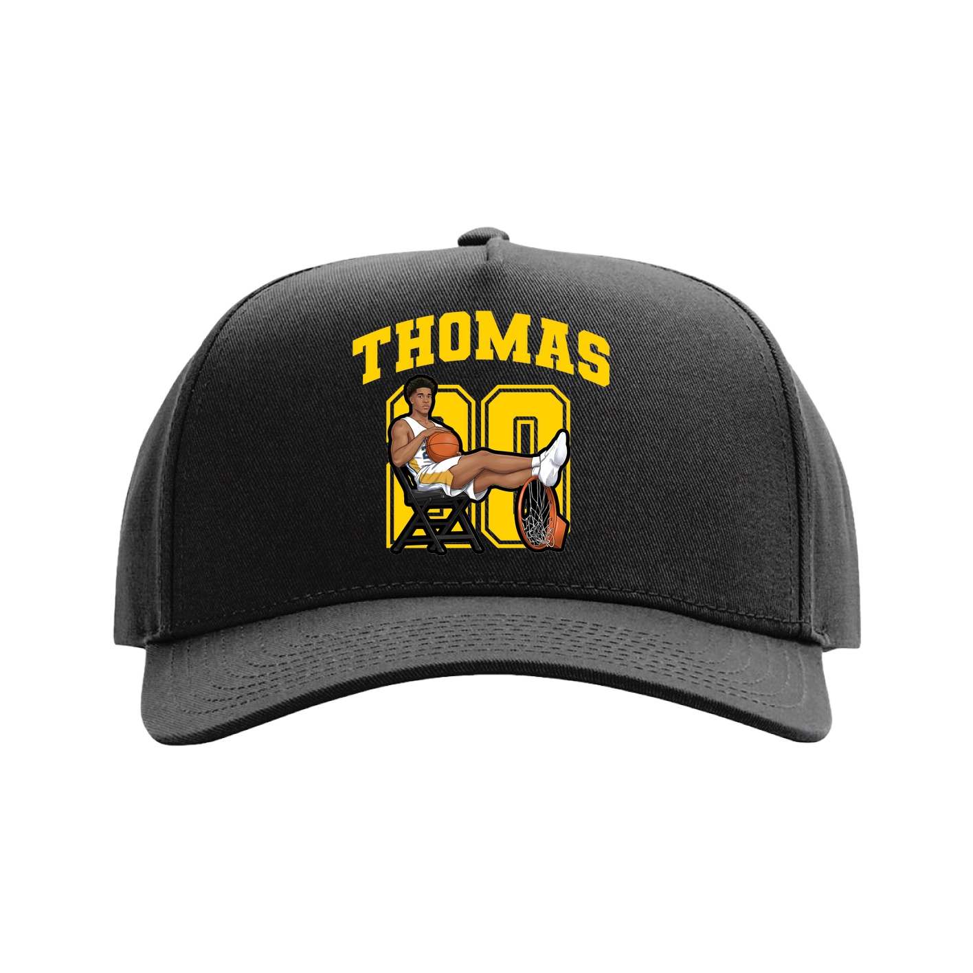 Full Fabric Five-Panel Champ Cap — Number in Black