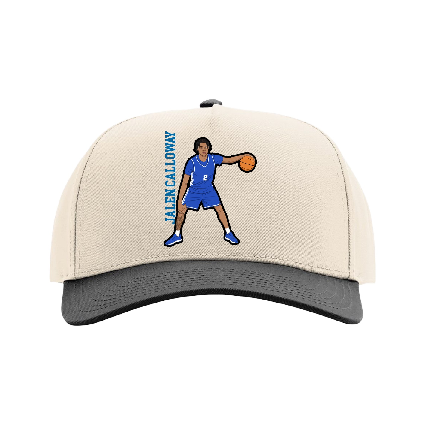 Full Fabric Five-Panel Champ Cap — Name Vertical in Cream/Black