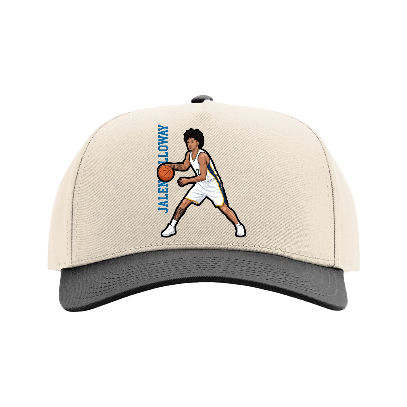 Full Fabric Five-Panel Champ Cap — Name Vertical in Cream/Black