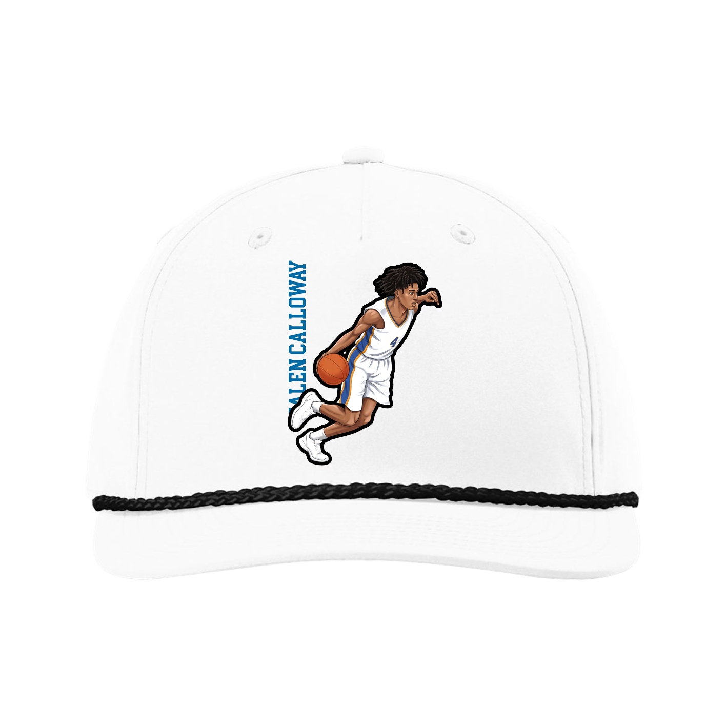 Five-Panel Classic Rope Cap — Name Vertical in White