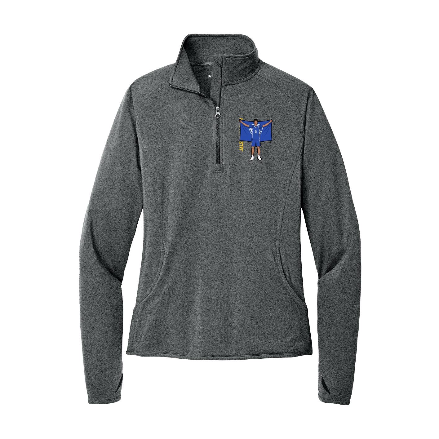 Women's Q-Zip Pullover — Name Vertical in Grey