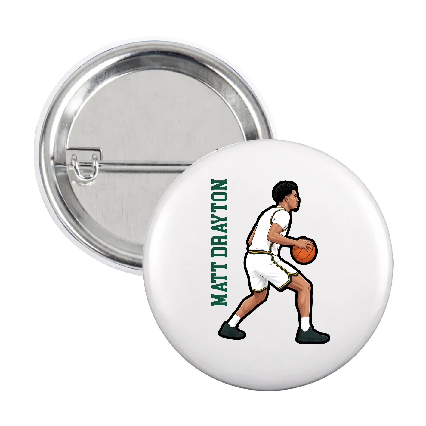 Game Day Button — Name Vertical in White