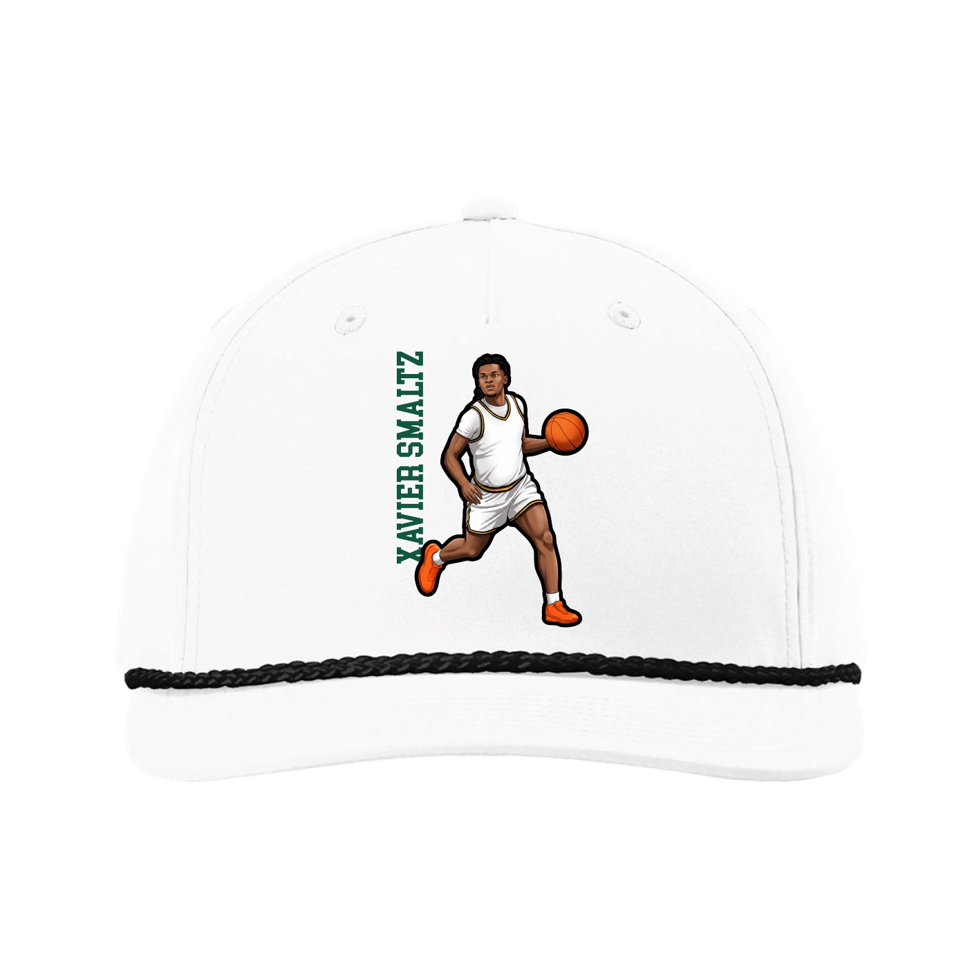 Five-Panel Classic Rope Cap — Name Vertical in White