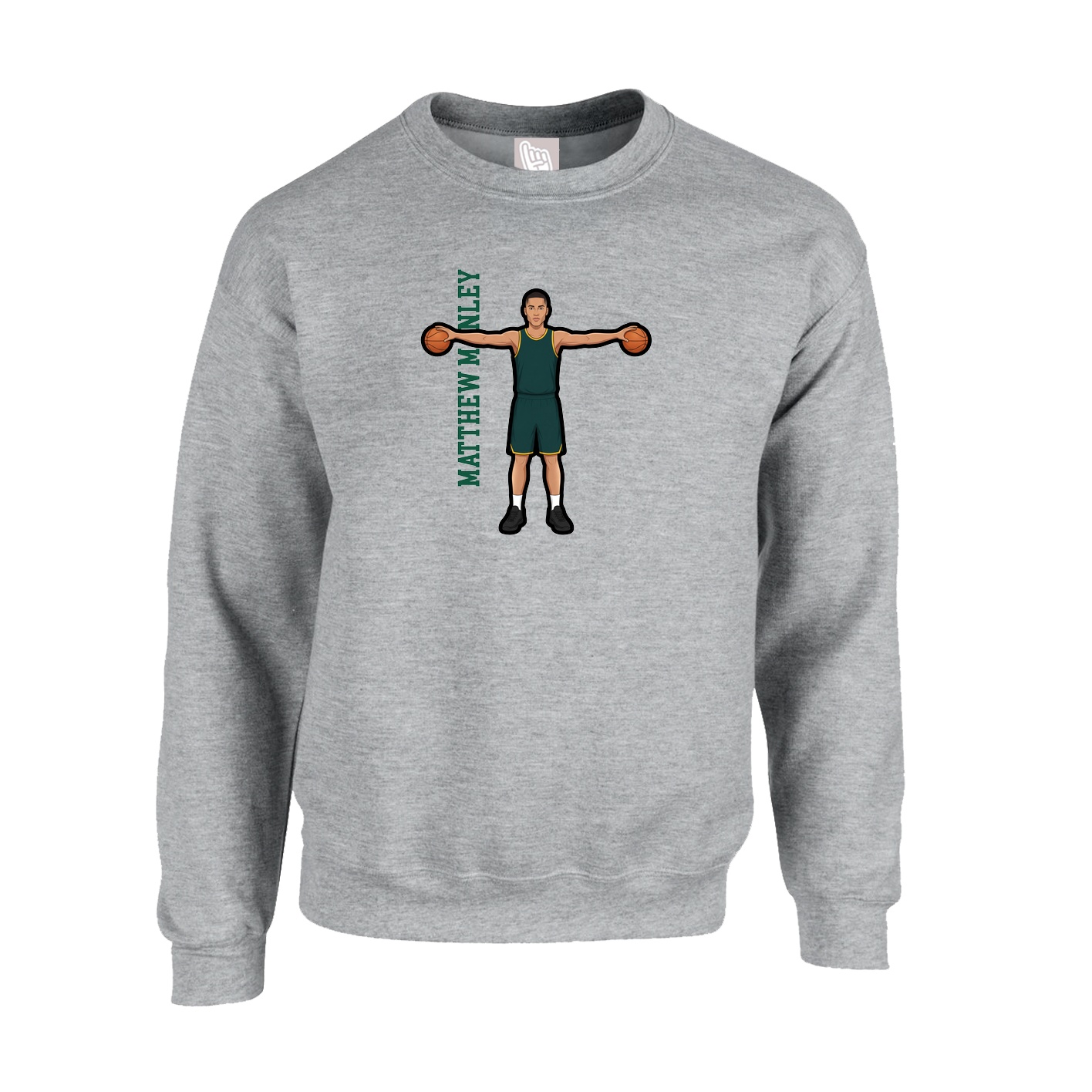 Fleece Crew — Name Vertical in Grey