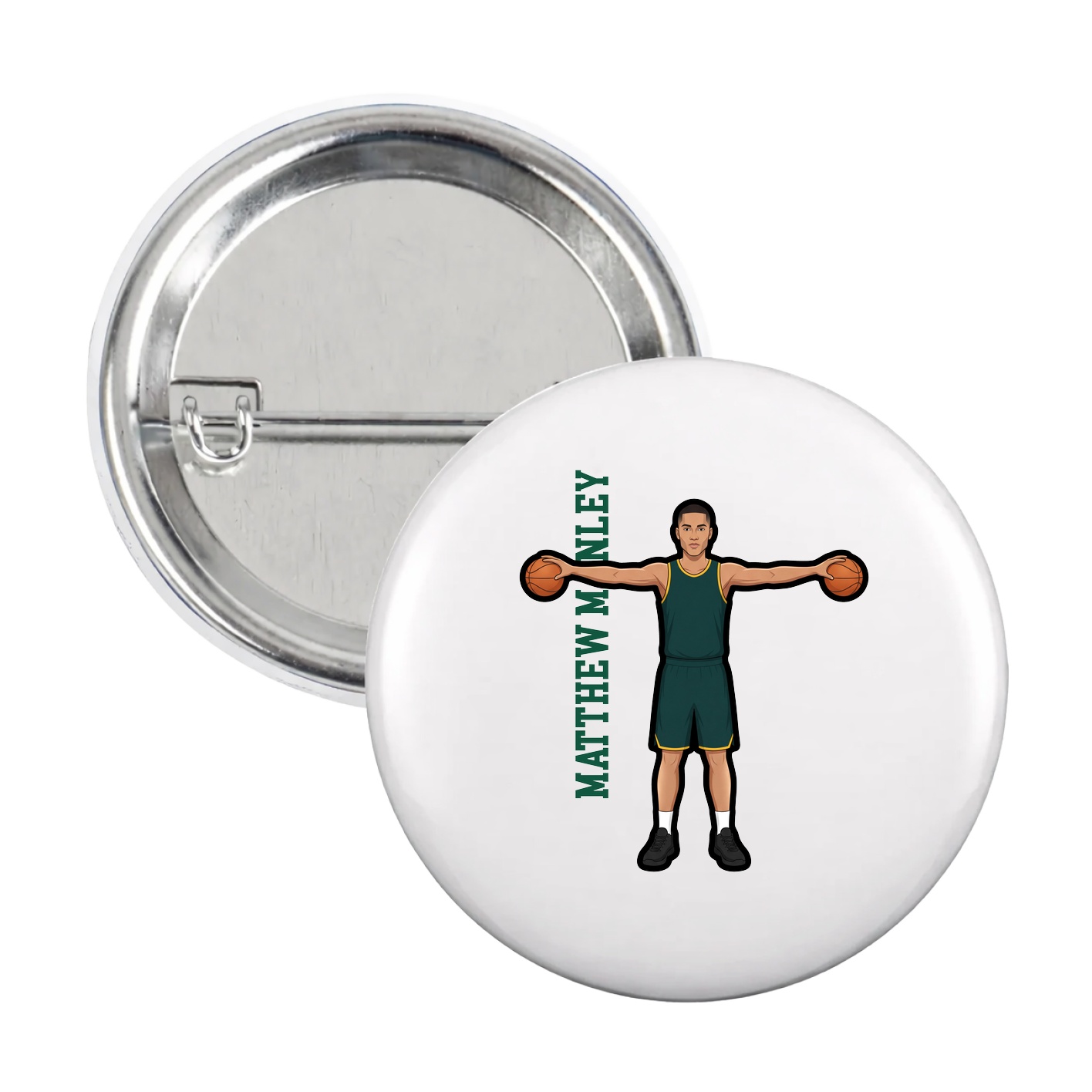 Game Day Button — Name Vertical in White