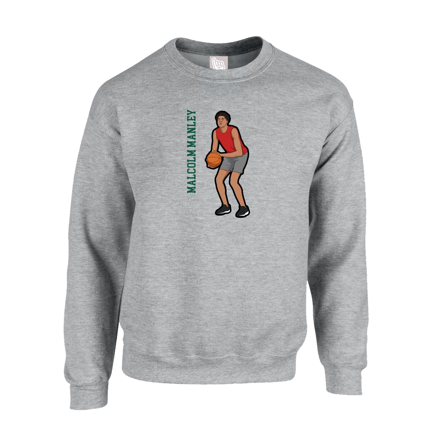 Fleece Crew — Name Vertical in Grey