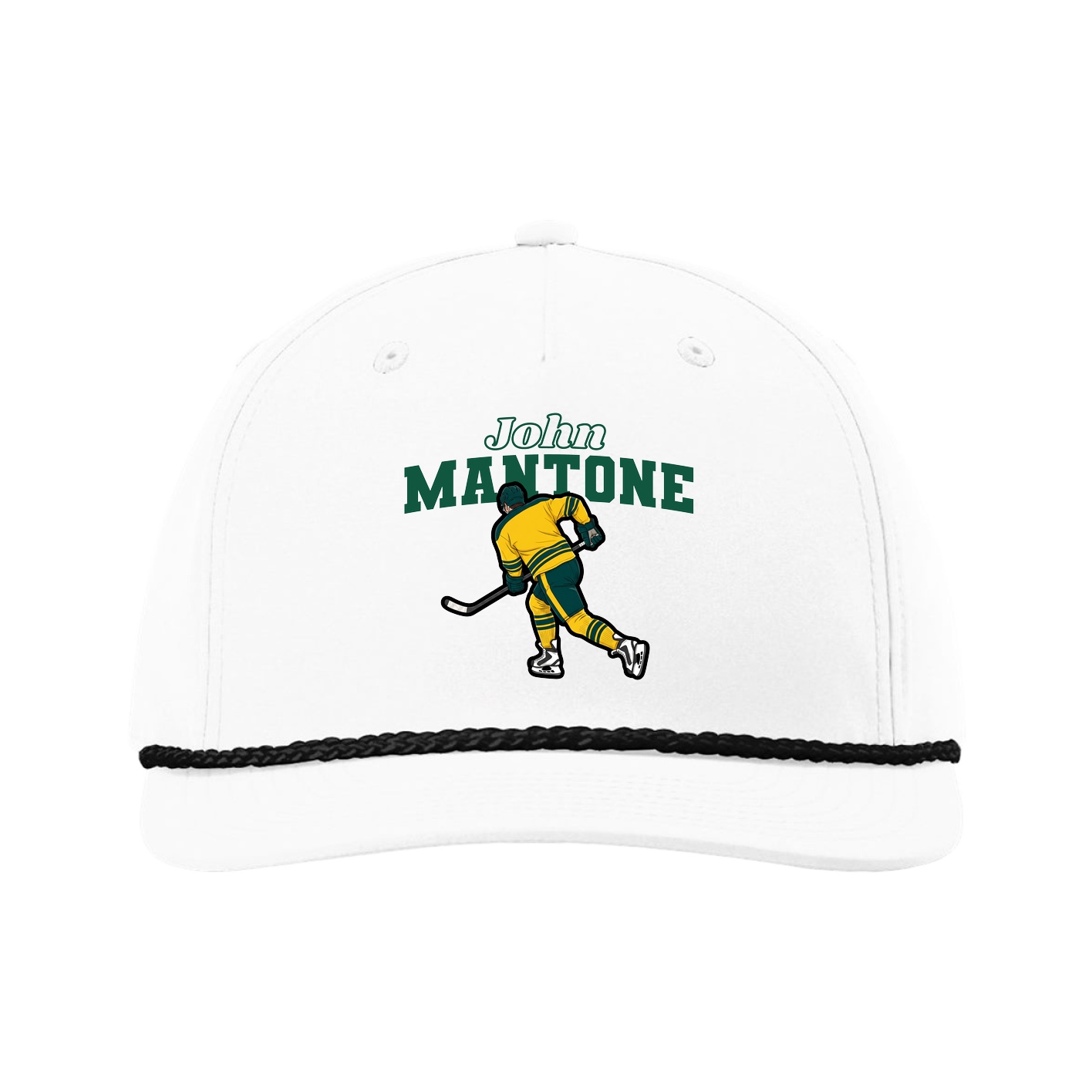 Five-Panel Classic Rope Cap — Name Arch in White
