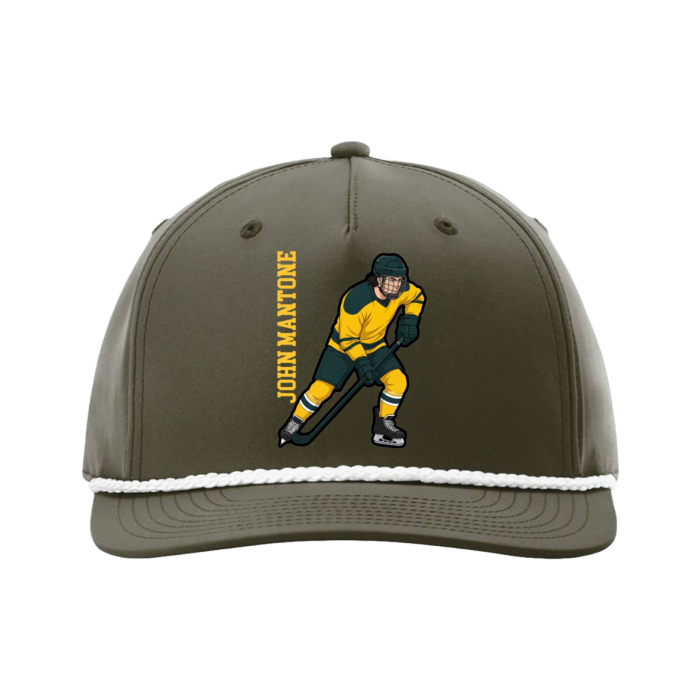 Five-Panel Classic Rope Cap — Name Vertical in Green