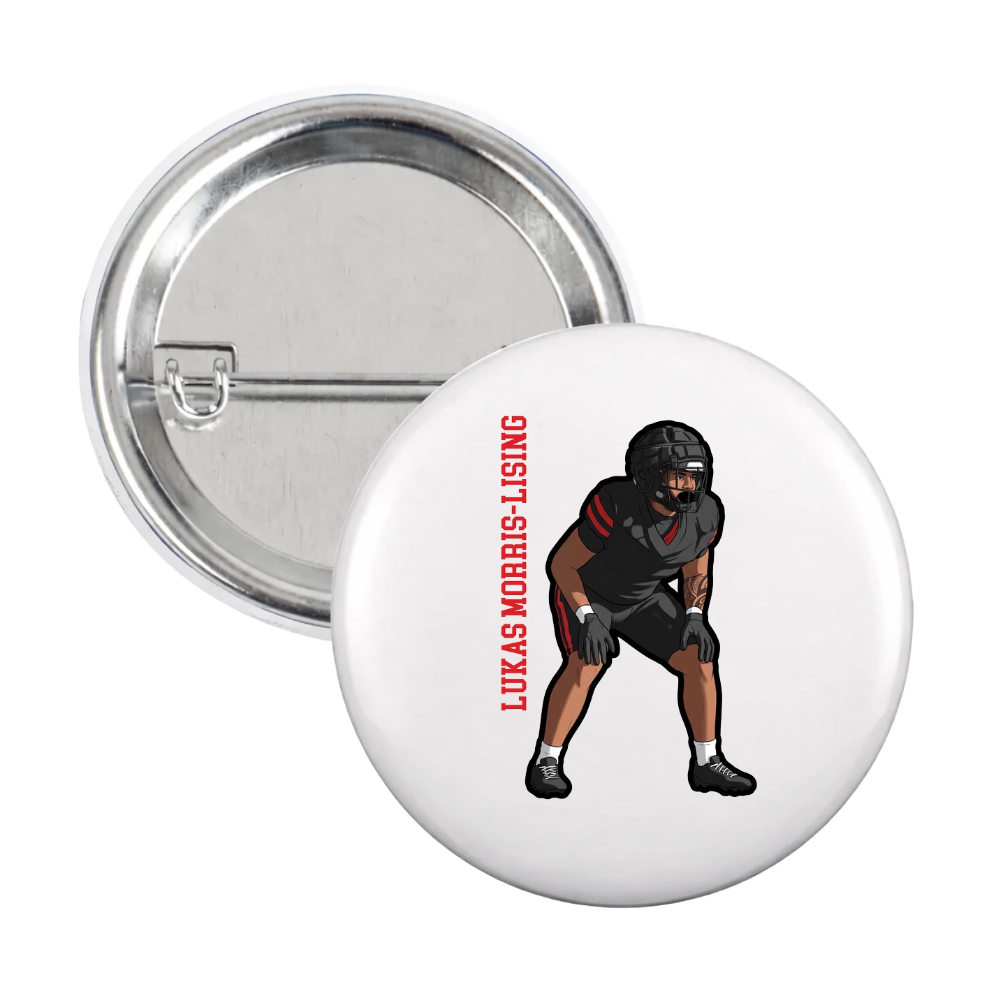 Game Day Button — Name Vertical in White