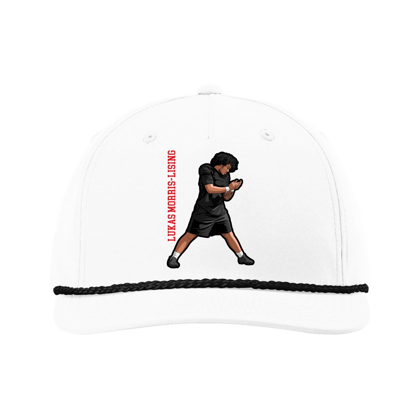 Five-Panel Classic Rope Cap — Name Vertical in White