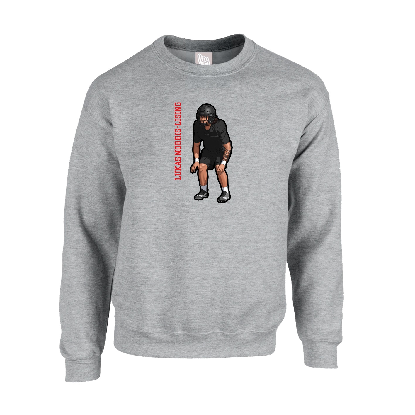 Fleece Crew — Name Vertical in Grey