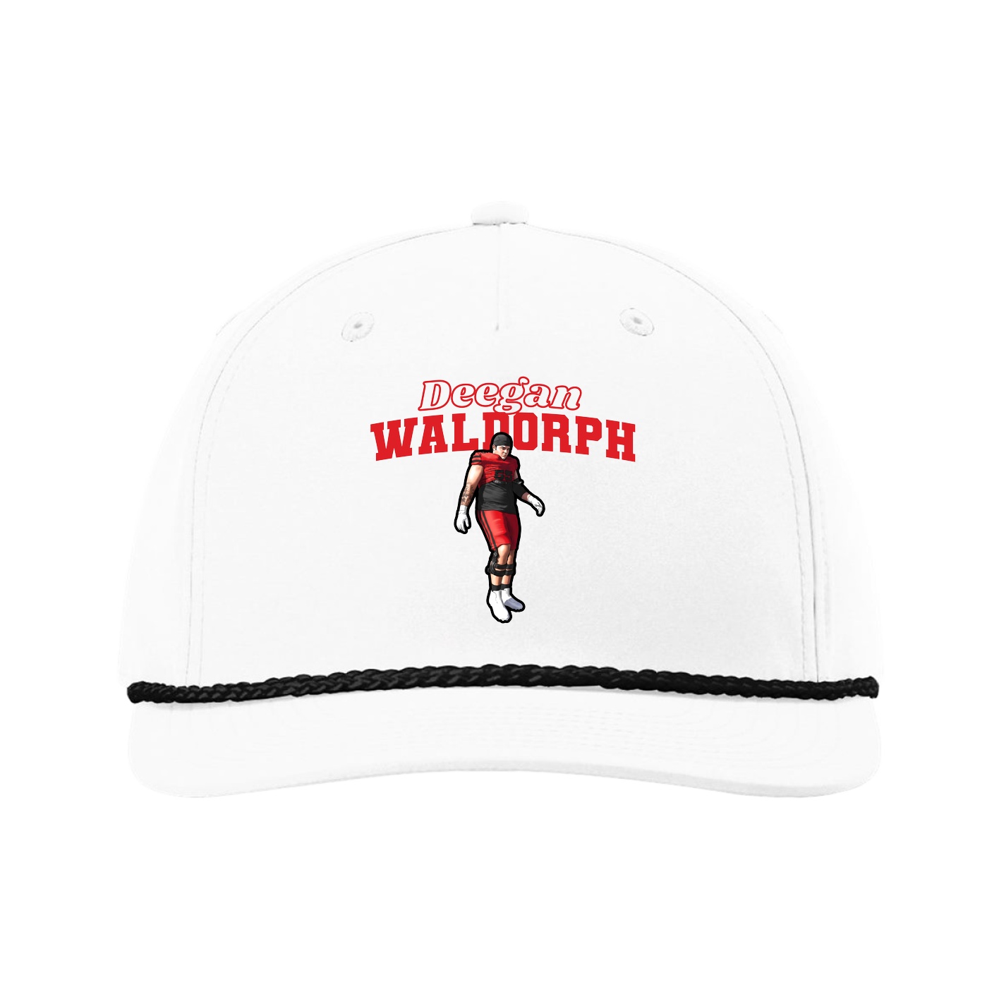 Five-Panel Classic Rope Cap — Name Arch in White