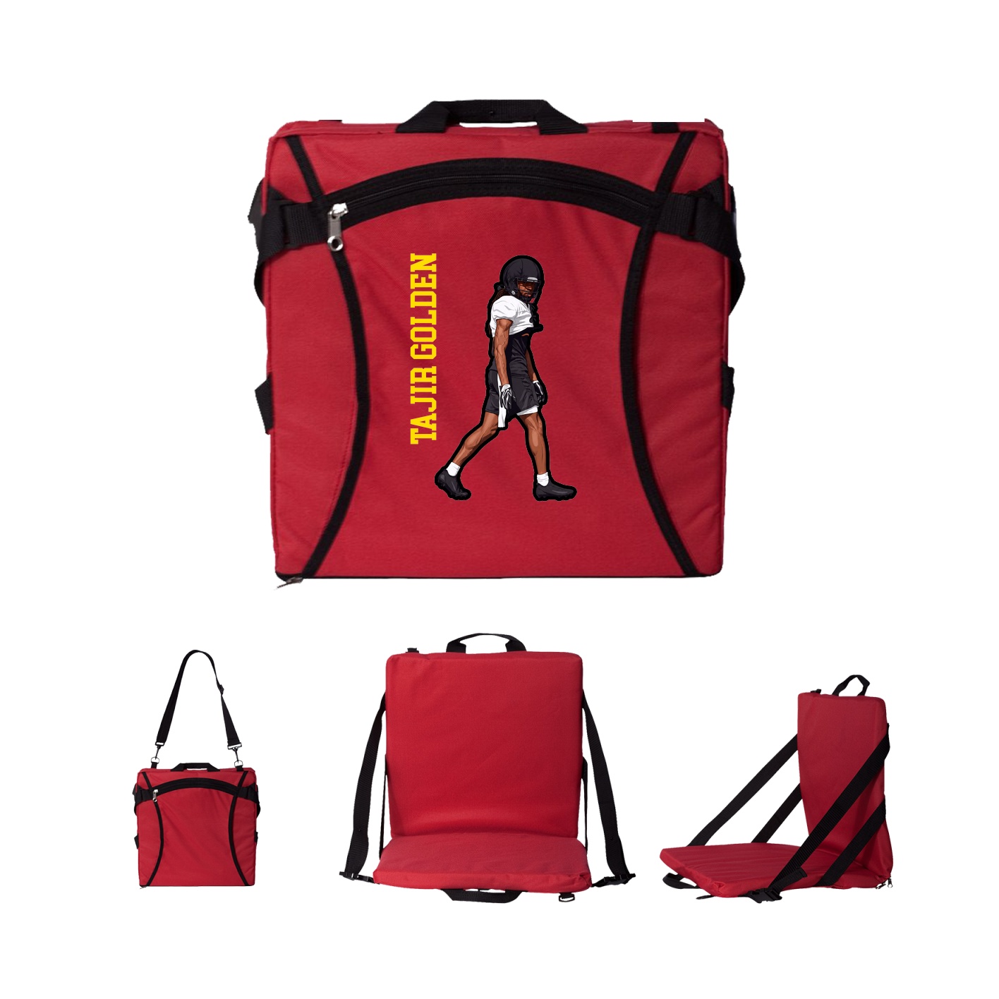 Folding Stadium Seat — Name Vertical in Red