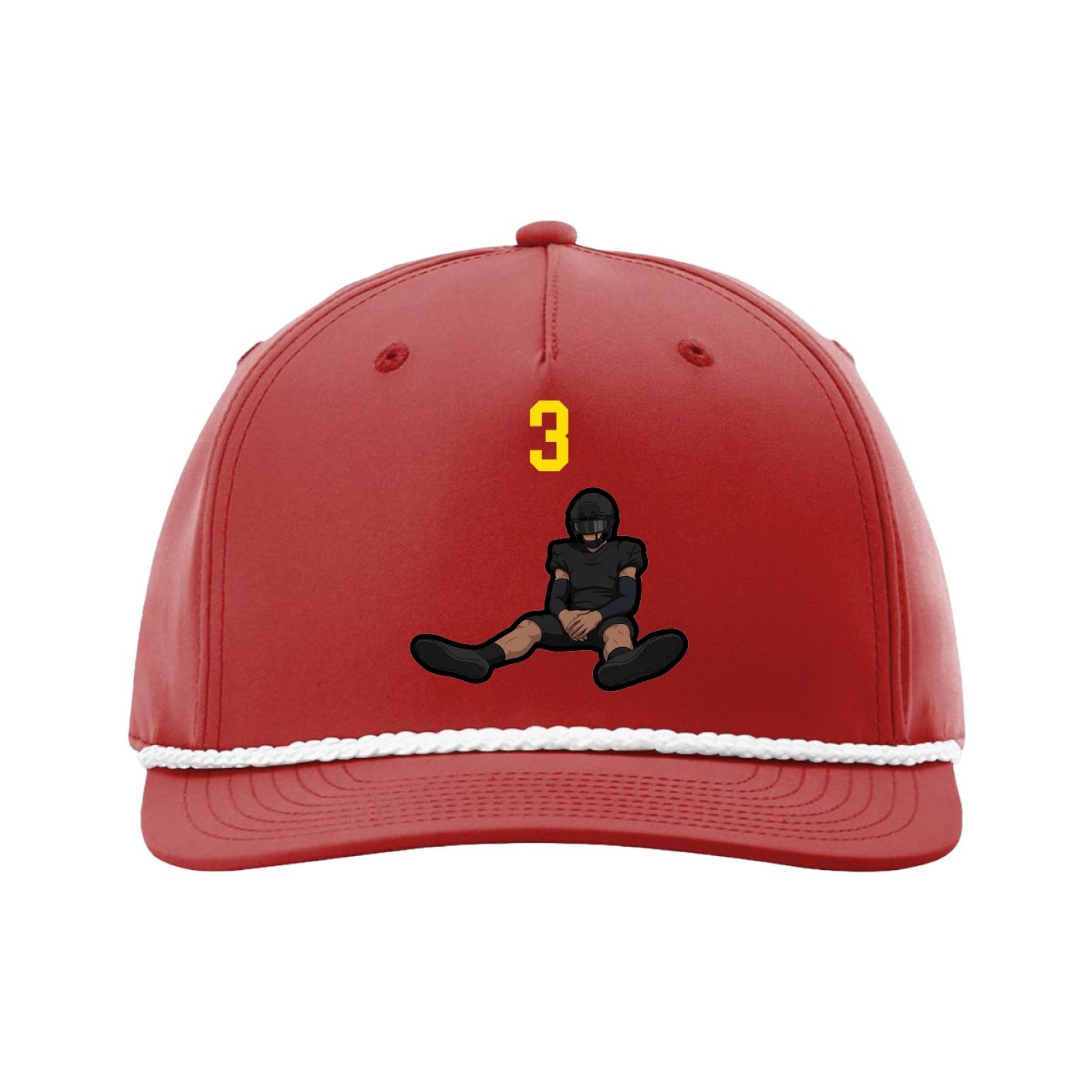Five-Panel Classic Rope Cap — Number Top in Red
