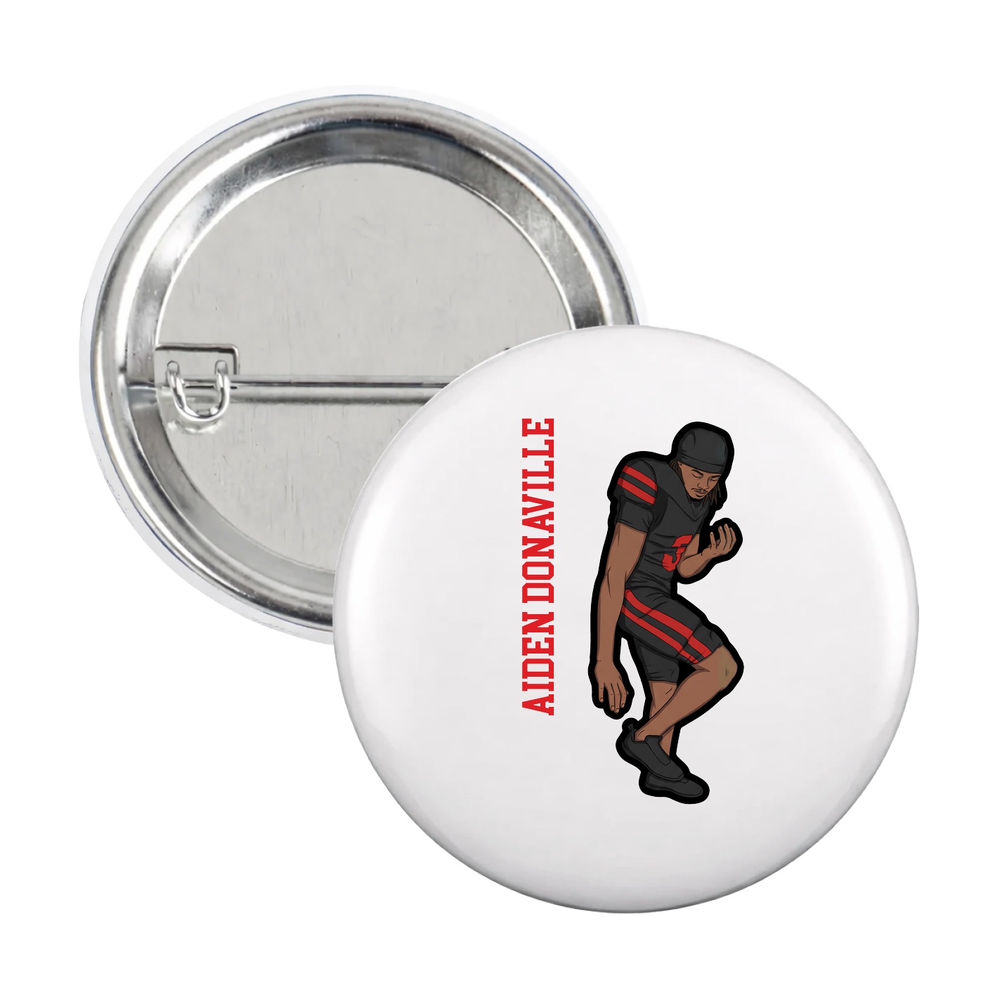 Game Day Button — Name Vertical in White