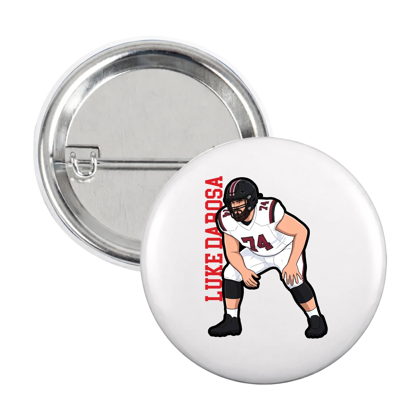 Game Day Button — Name Vertical in White