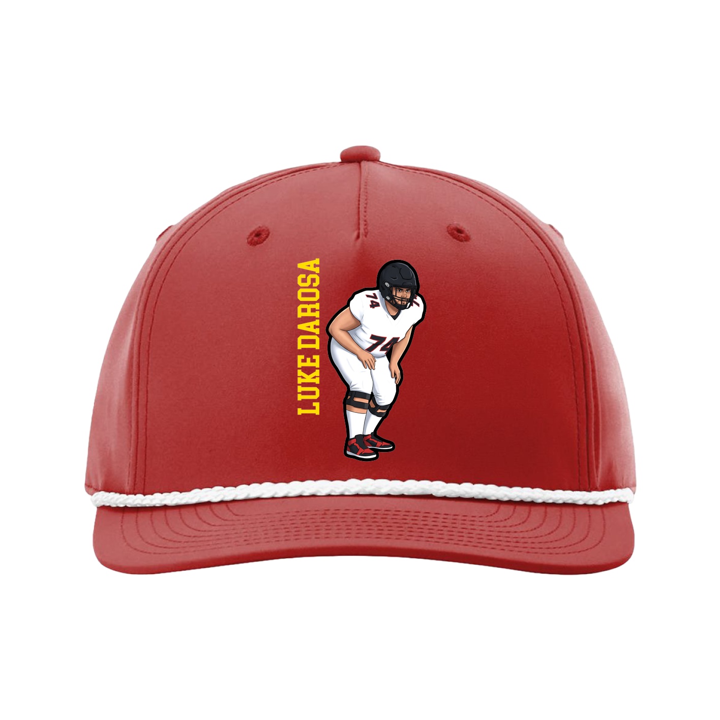 Five-Panel Classic Rope Cap — Name Vertical in Red