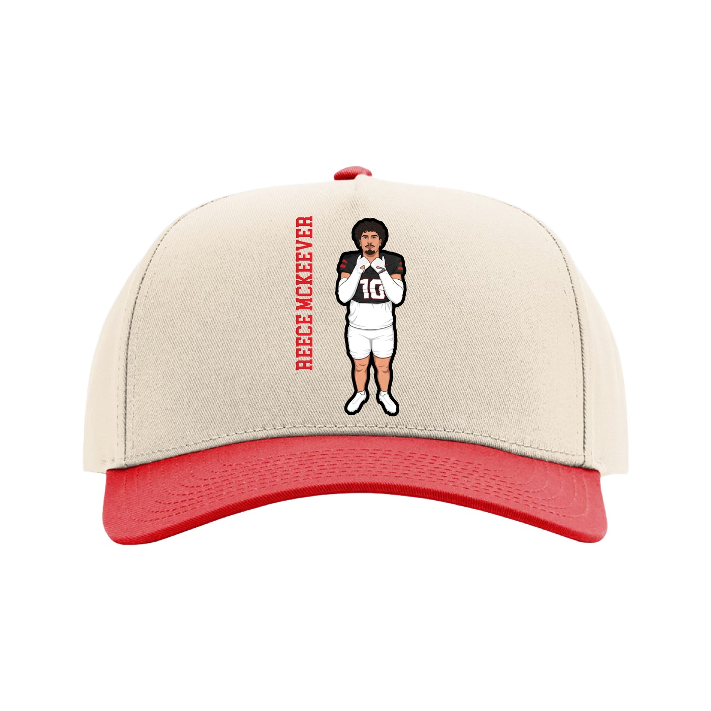 Full Fabric Five-Panel Champ Cap — Name Vertical in Cream/Red