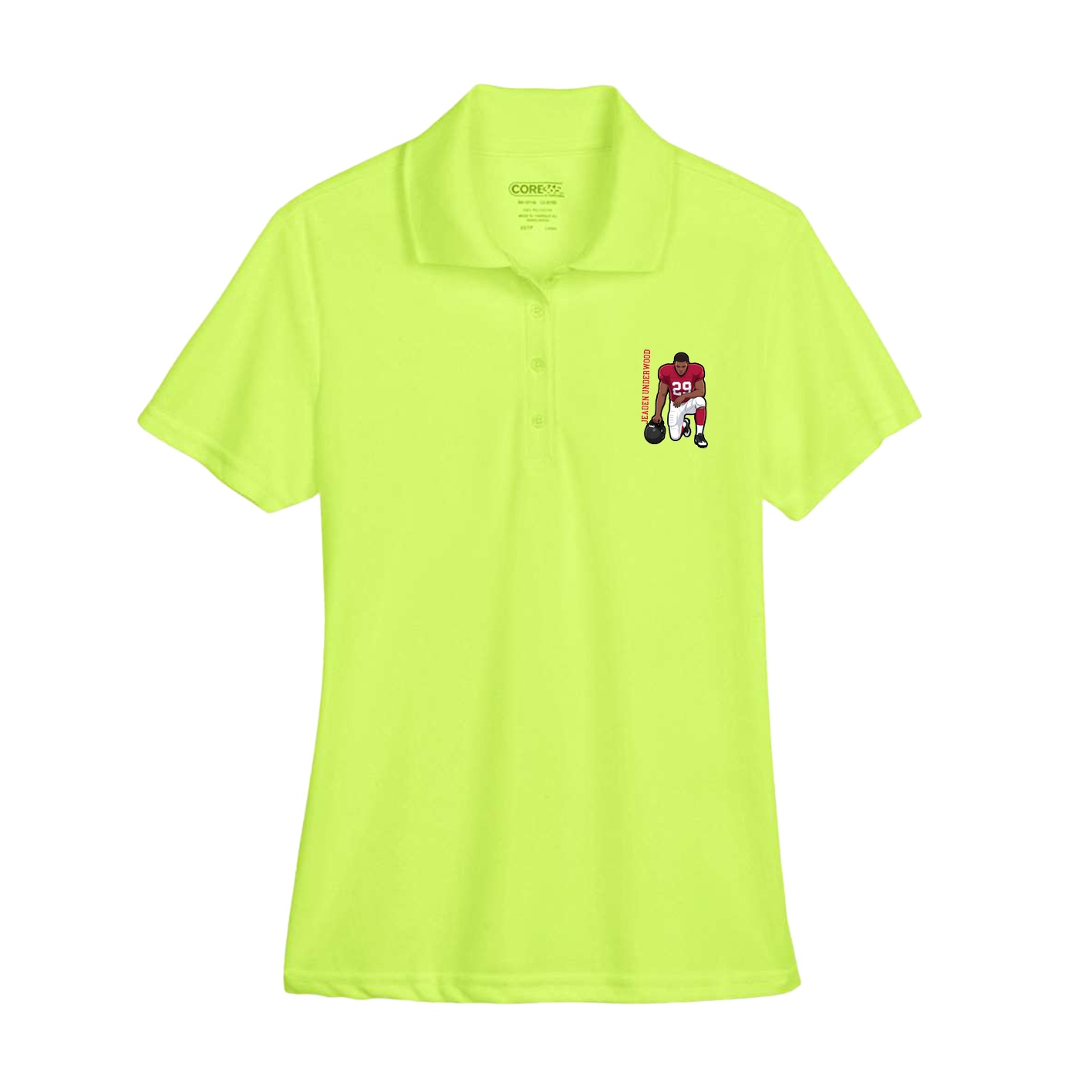 Womens Performance Polo — Name Vertical in Yellow